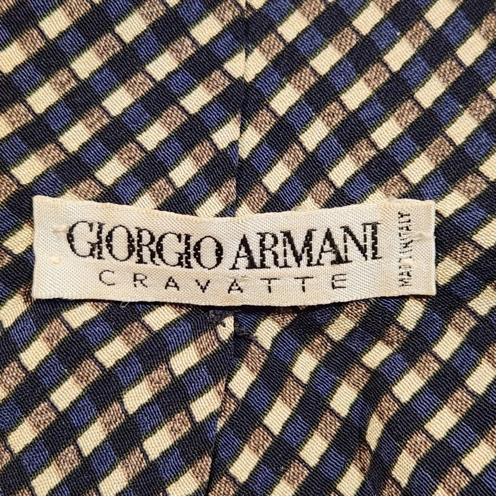 Vintage Giorgio Armani Silk Tie‎ Cravatte Blue Beige Geometric Made in Italy